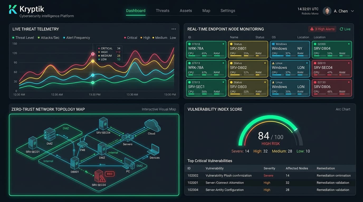 Kryptik interface dashboard